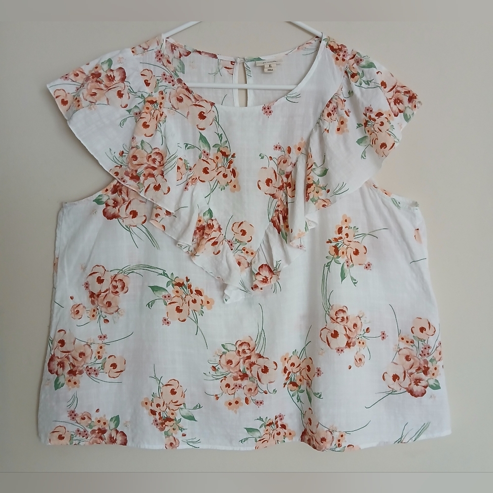 a.n.a Floral Ruffle Front Flutter Sleeve Top